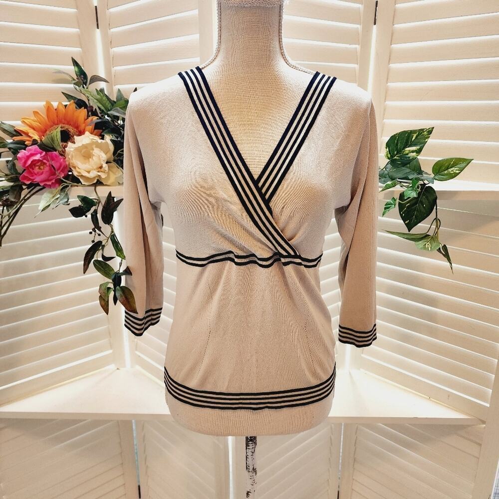 MAXMARA BLACK/CREAM MAGILA V NECK SWEATER SIZE LARGE